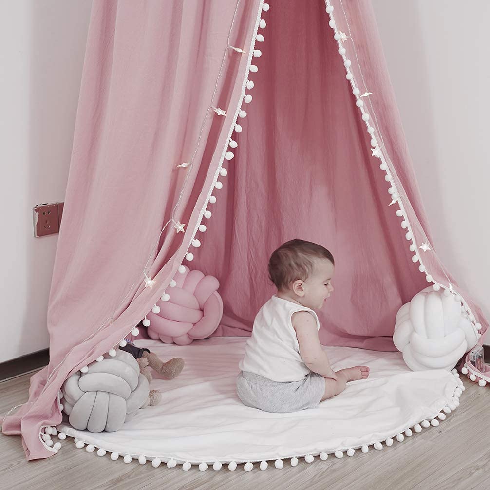 LOAOL bed canopy pom-pom detail adds playful texture for photo-worthy decor.