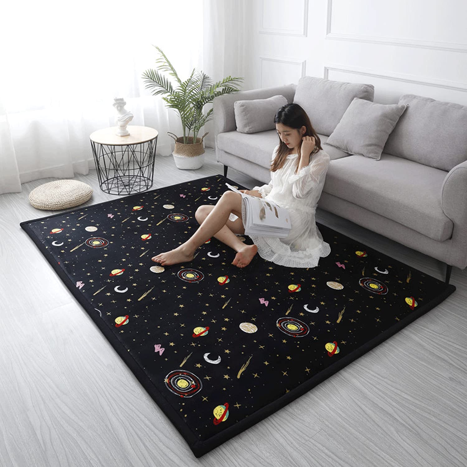 Loartee Coral Velvet Area Rug living room decor adds astral black modern style.