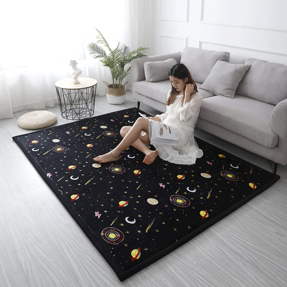 Loartee Coral Velvet Area Rug living room decor adds astral black modern style.
