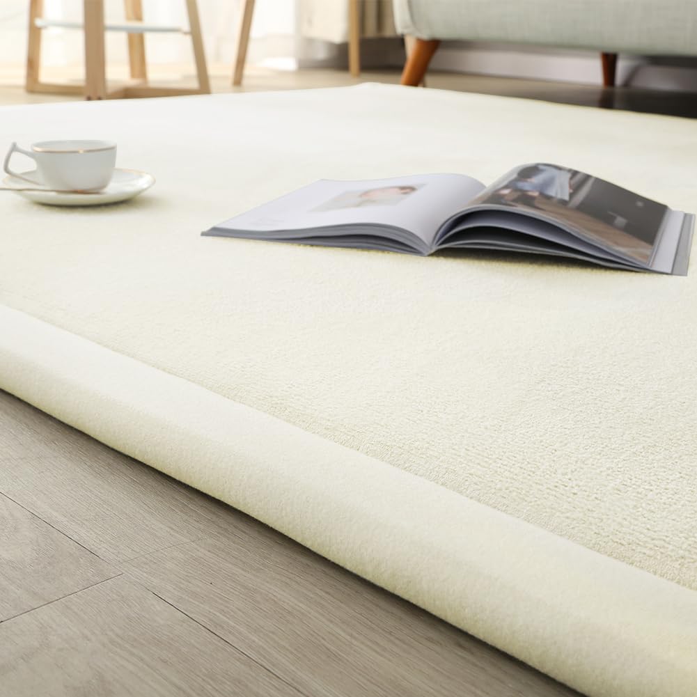 Loartee Coral Velvet Crawling Rug beige edge detail highlights durability and neat stitching.
