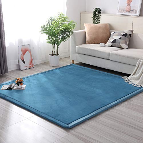 Loartee Coral Velvet Crawling Rug blue design suitable for playtime and light yoga.