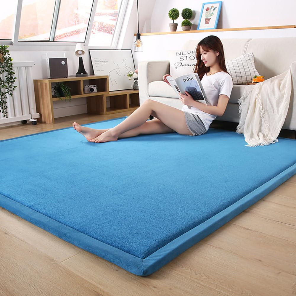 Loartee Coral Velvet Crawling Rug blue yoga-mat vibe supports stretching and floor exercises for families.