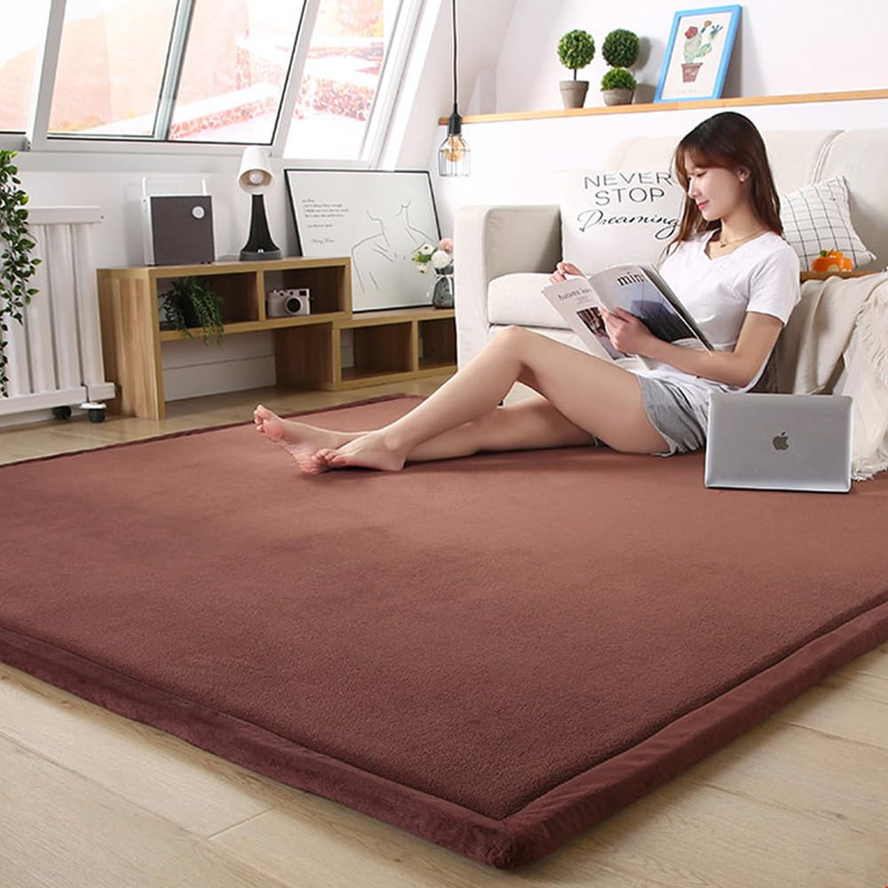 Loartee Coral Velvet Crawling Rug coffee easy-clean routine with dusting and vacuum.