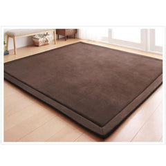 Loartee Coral Velvet Crawling Rug coffee full room layout shows cozy play area.