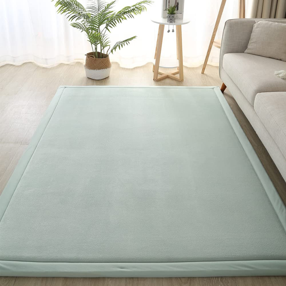 Loartee Coral Velvet Crawling Rug light green close-up fabric detail for skin-soft comfort
