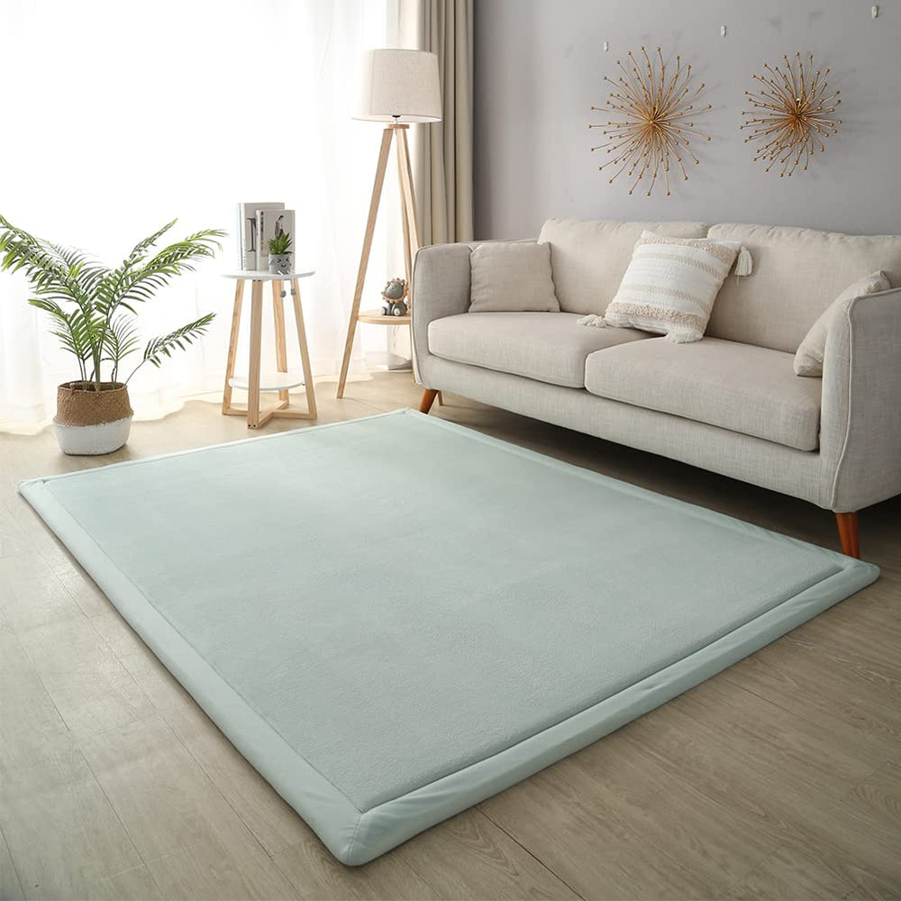 Loartee Coral Velvet Crawling Rug light green top view for cozy playtime surface