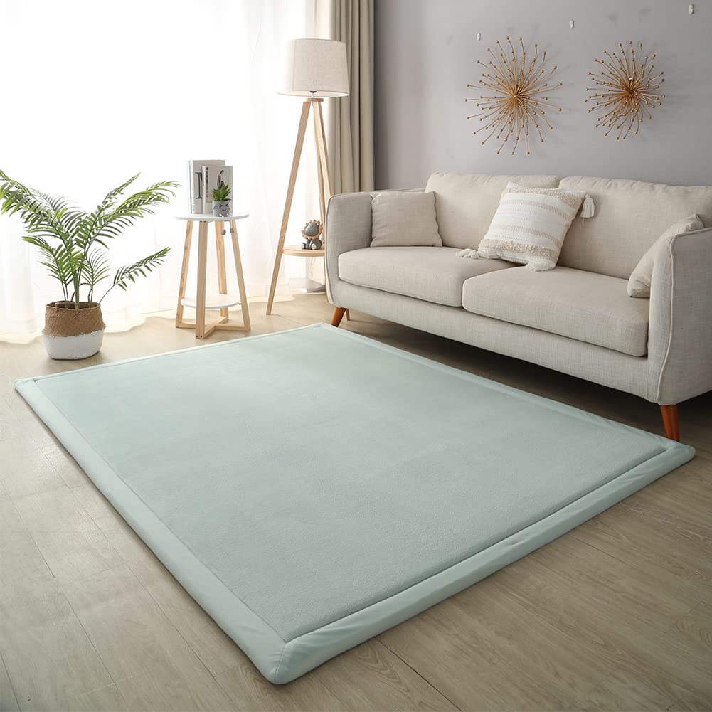 Loartee Coral Velvet Crawling Rug light green top view for cozy playtime surface
