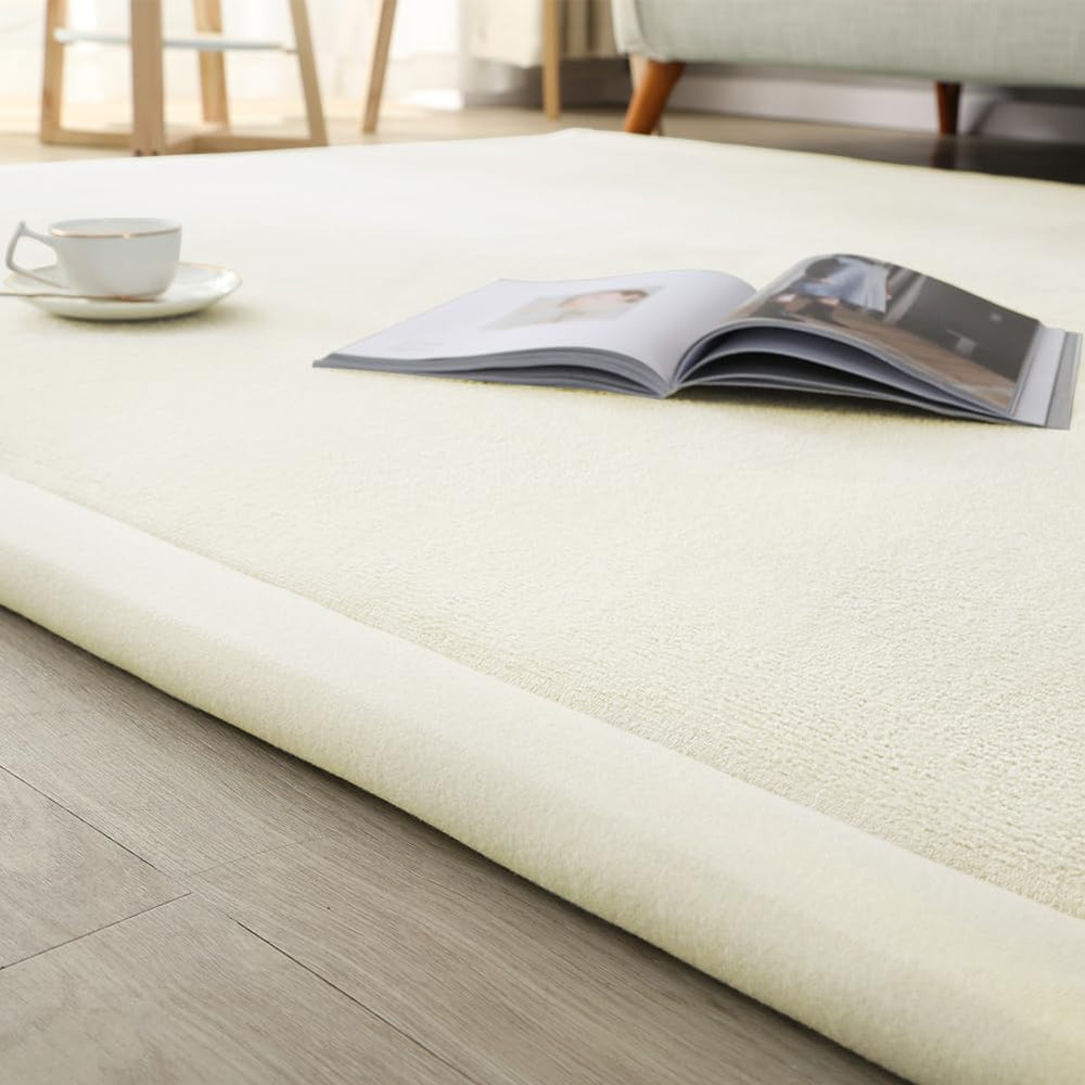 Loartee non-slip bottom rug beige prevents shifting during activity.