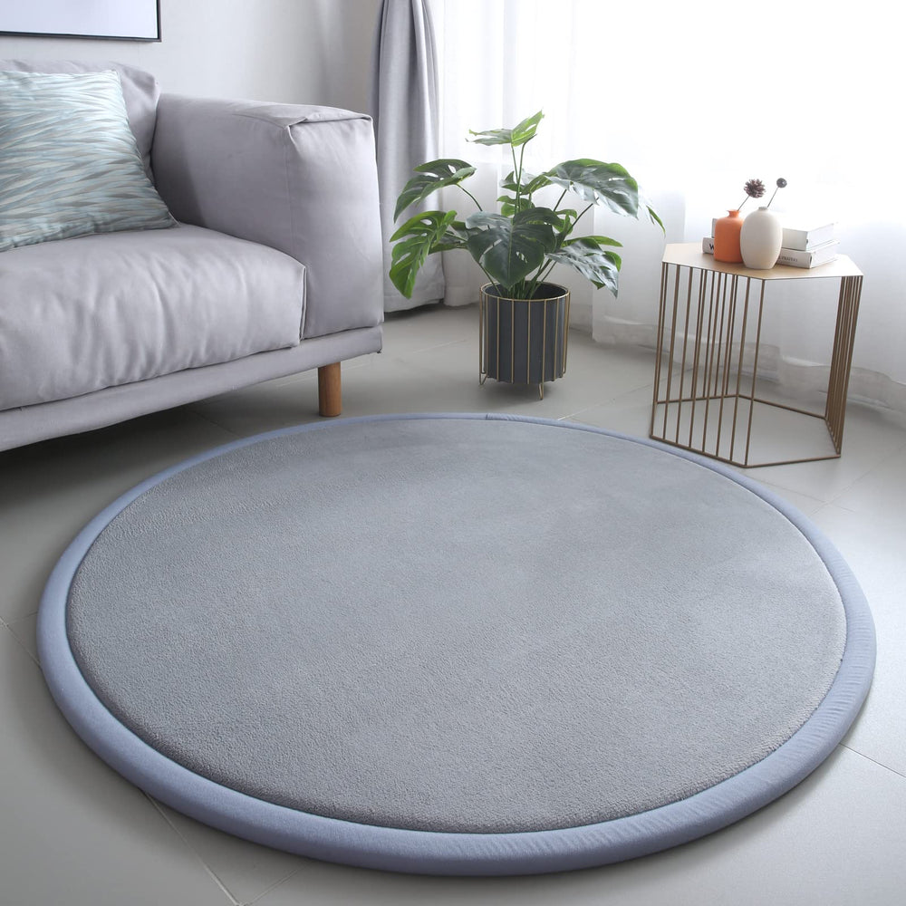 Loartee thick kids round rug in coral velvet shows ultra-soft texture for nursery play