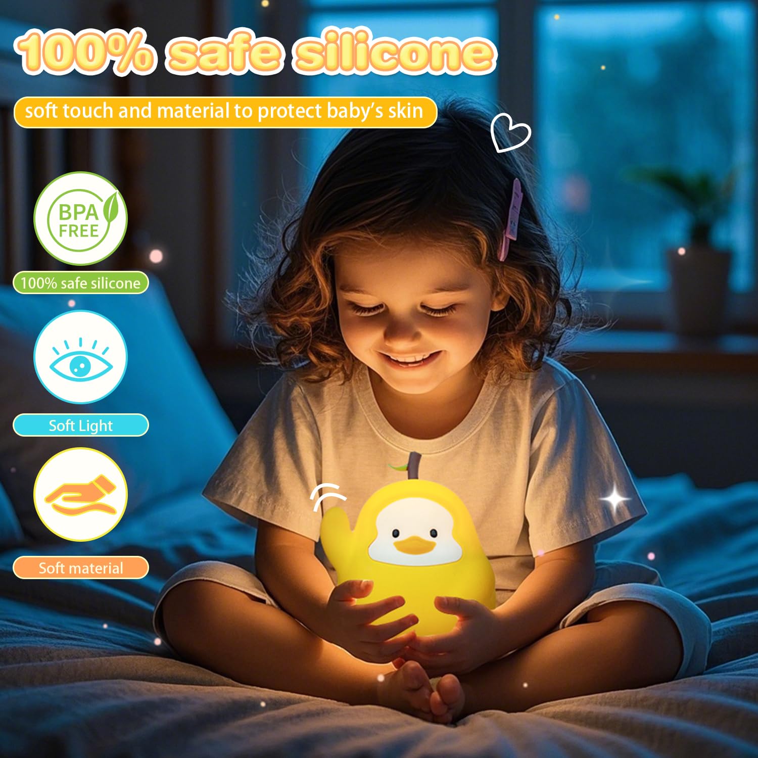 loatme night light kids yellow duck auto-off saves energy and aids sleep