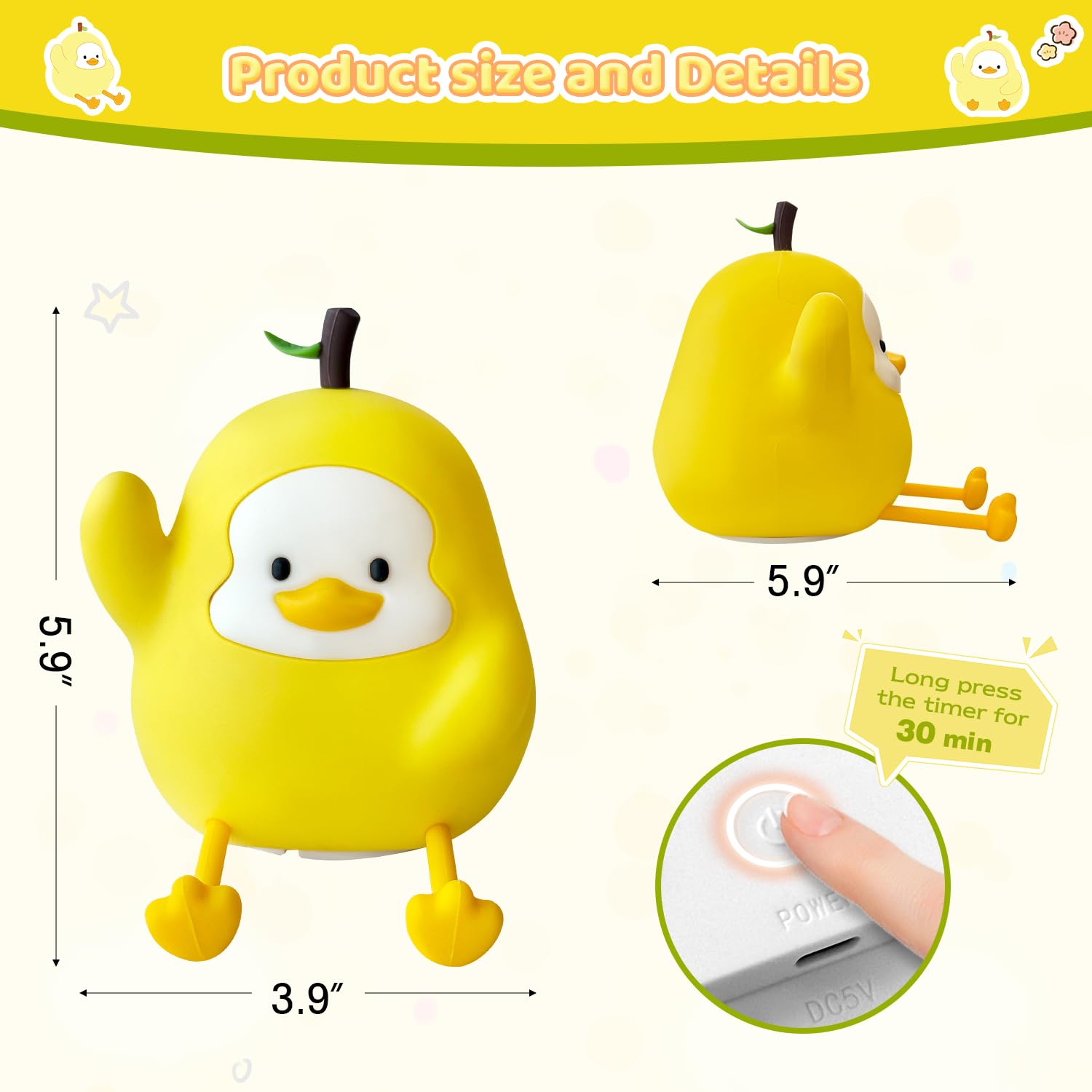 loatme night light kids yellow duck bedside decor makes a cute gift