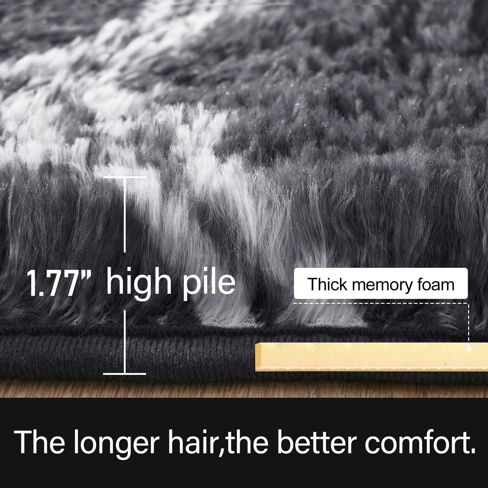 LOCHAS Luxury Shag Rug memory-foam-interlayer provides cushioned support during movie nights