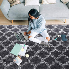 LOCHAS Luxury Shag Rug non-slip-dots keep rug in place on hard floors for kids