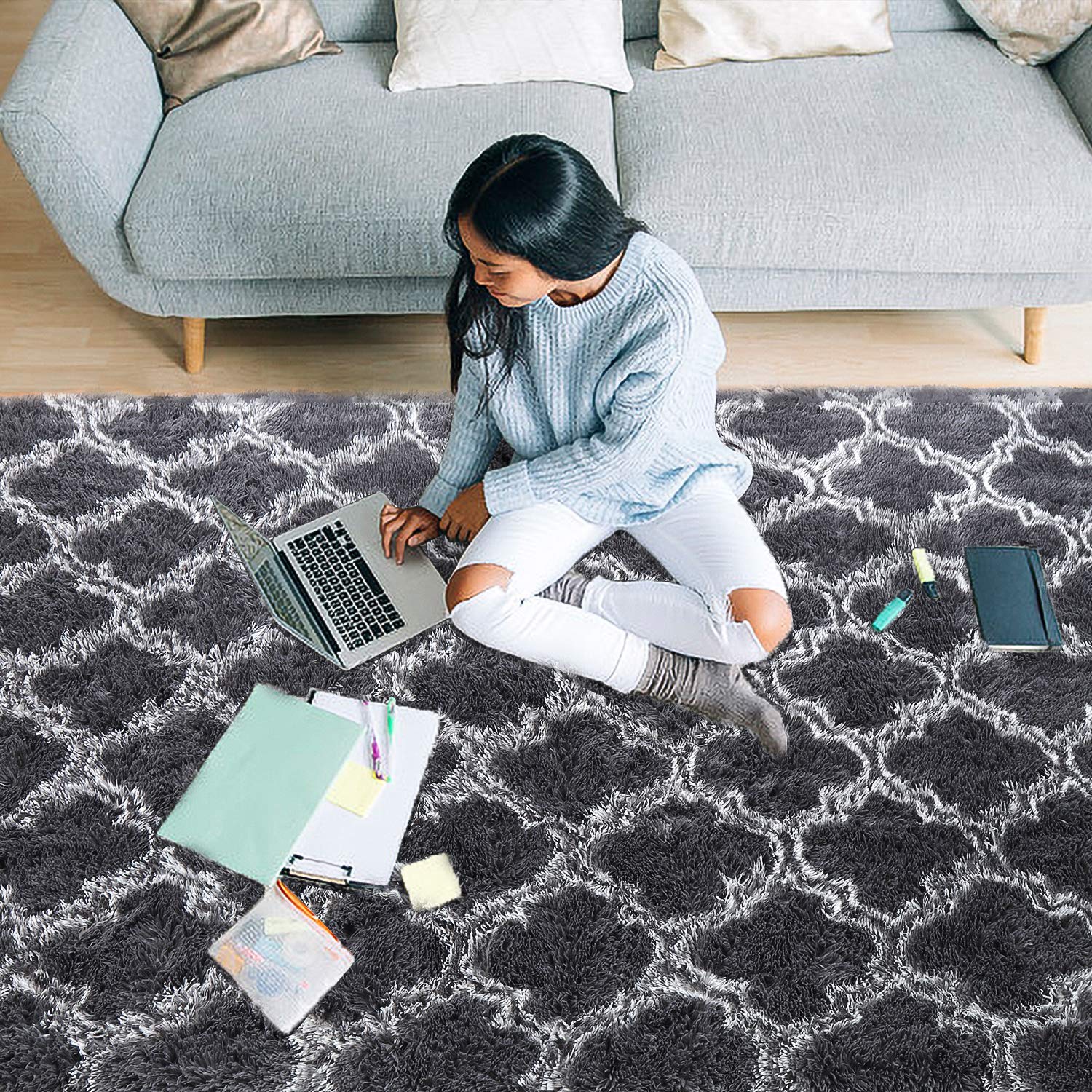 LOCHAS Luxury Shag Rug bedroom setting adds warmth and calm to space.