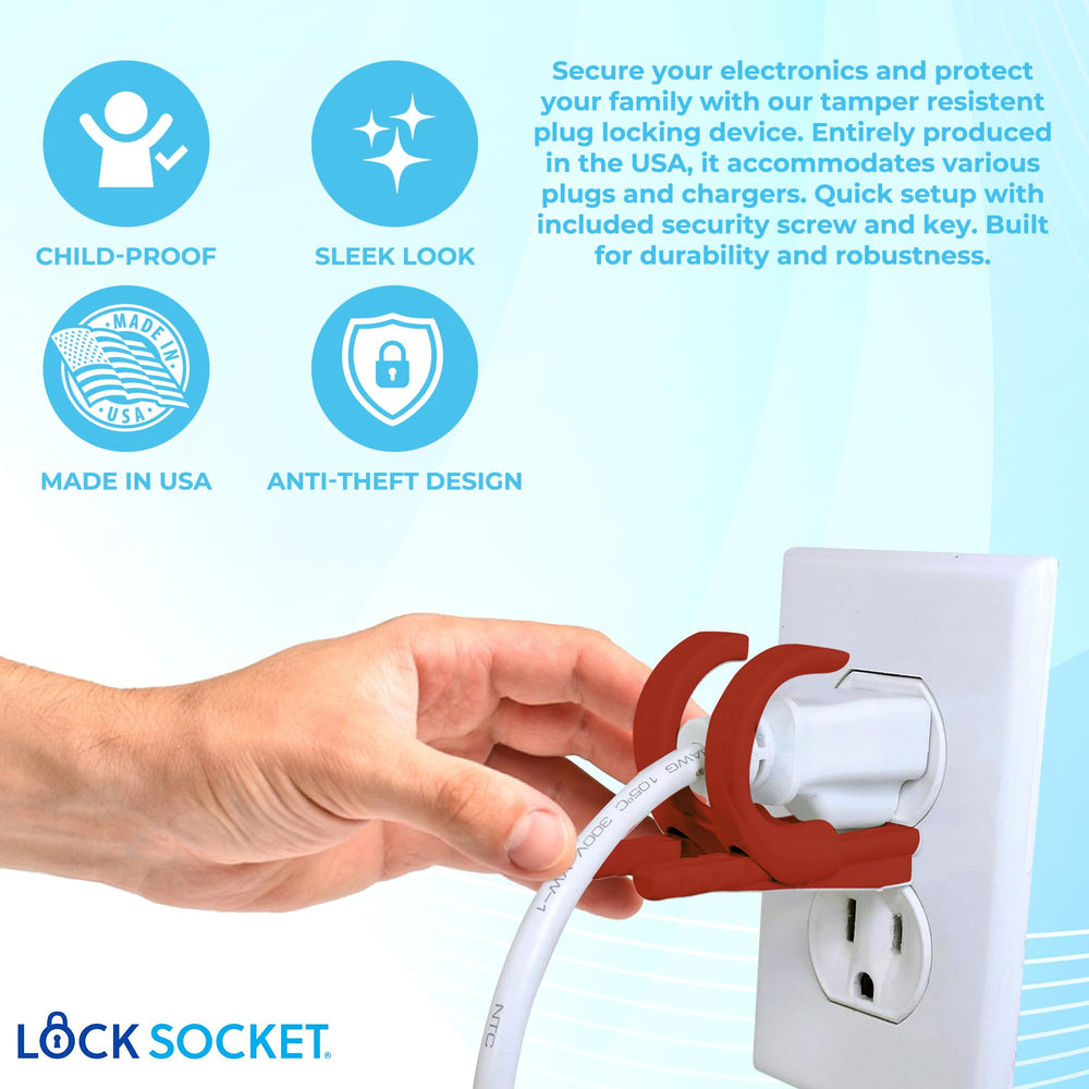 Lock Socket red wall outlet installation demonstrates quick snap-on setup for busy spaces