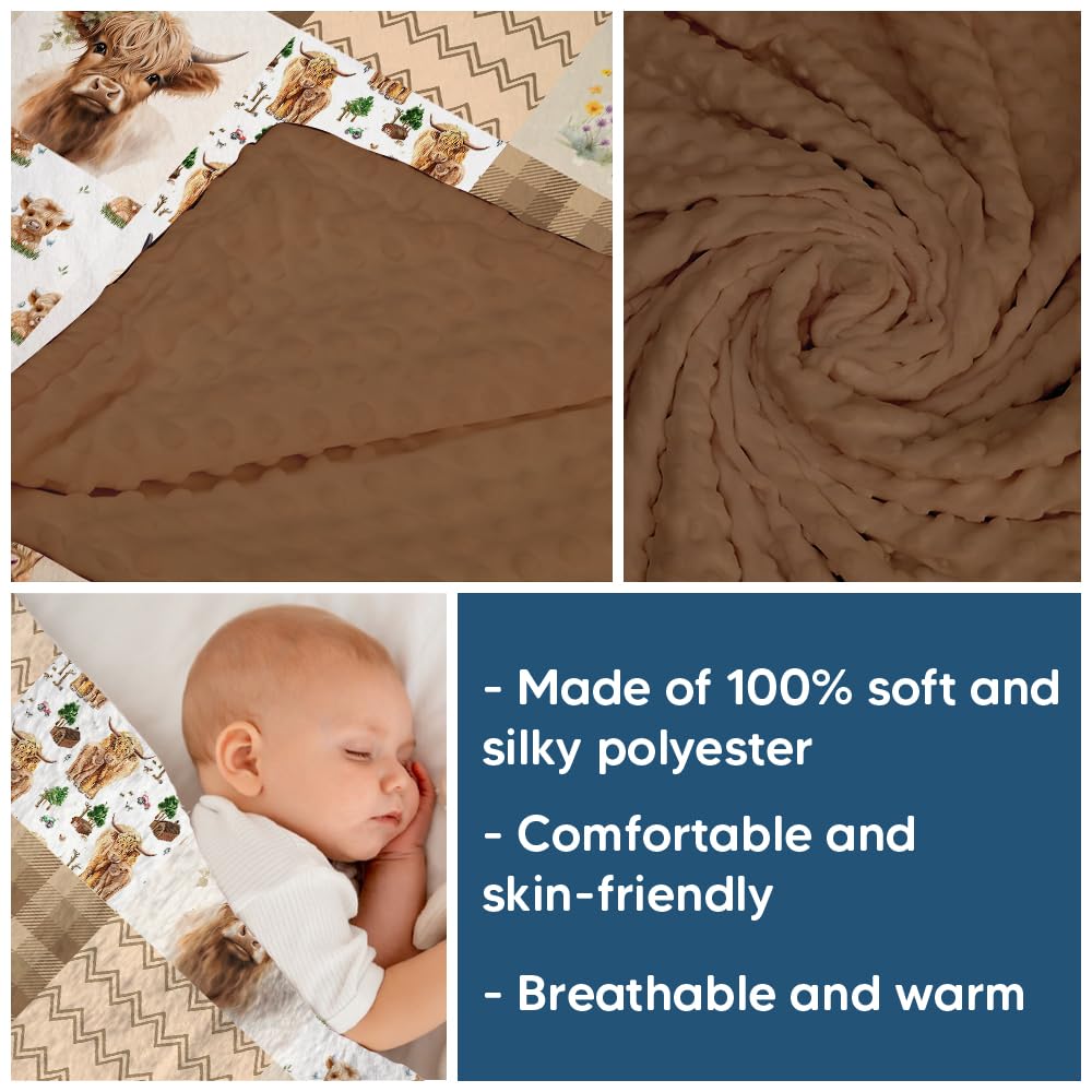 Locobird Highland Cow Blanket in nursery decor showing soft fabric for baby comfort.