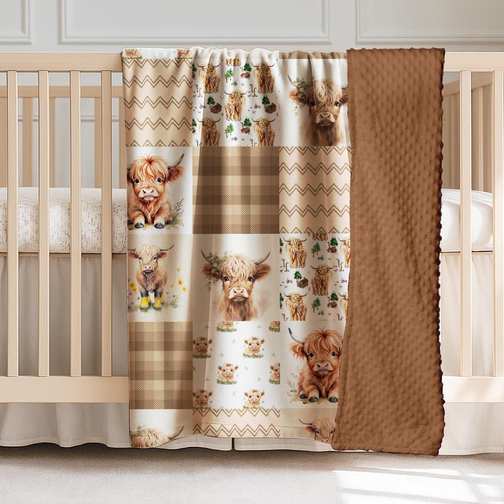 Locobird Highland Cow Blanket shown as stroller travel companion for warmth on outings.