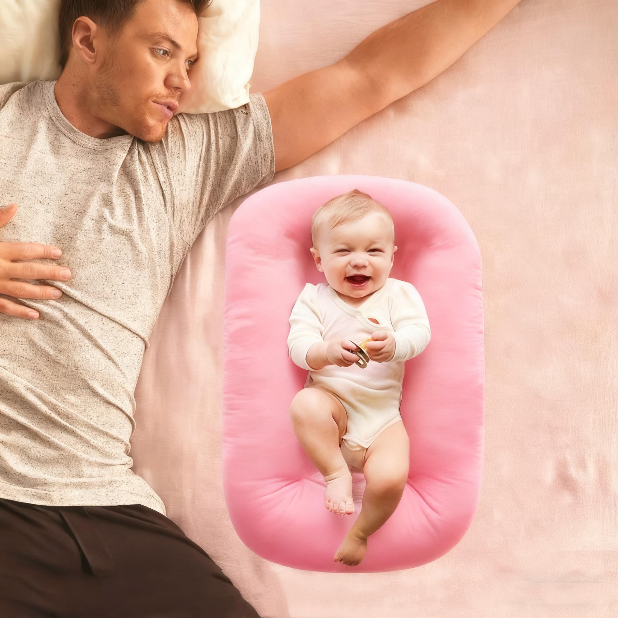 Loevin Baby Lounger 100% cotton fabric closeup highlighting breathable softness