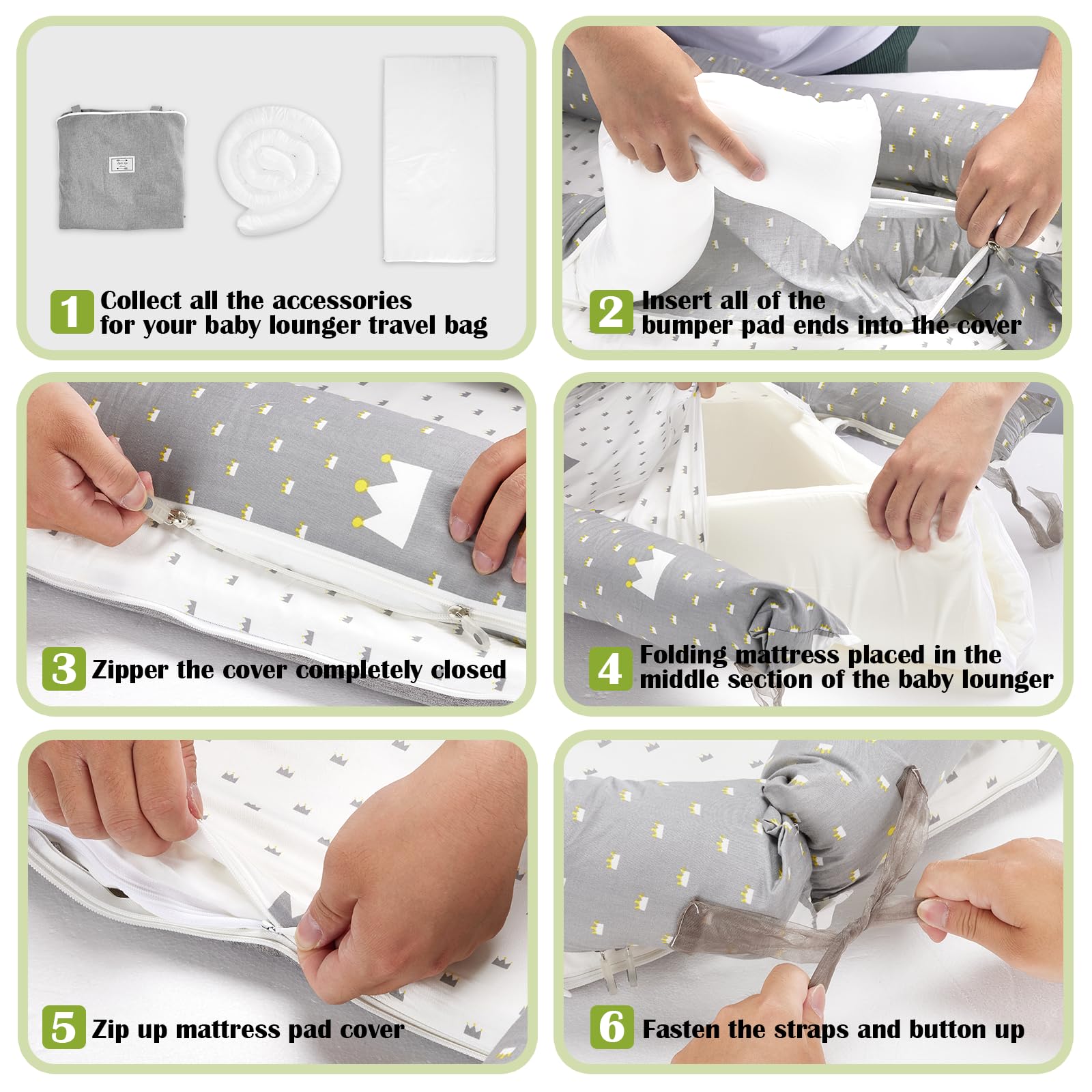 Loevin baby lounger in-use tummy time with soft cotton surface