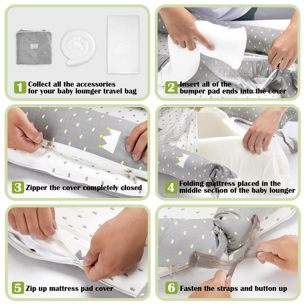 Loevin baby lounger in-use tummy time with soft cotton surface