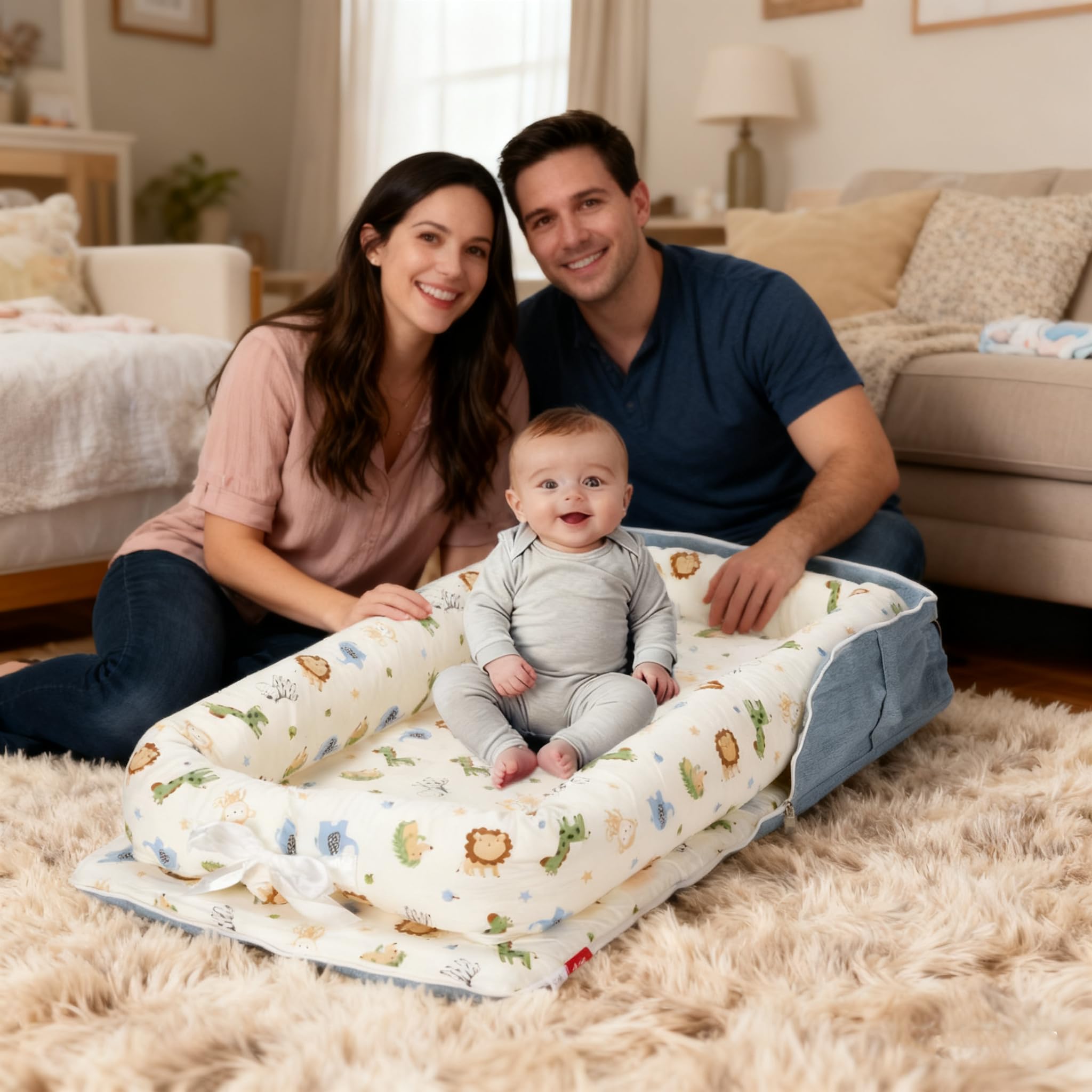 Loevin Baby Lounger in crib setting demonstrates cozy home use