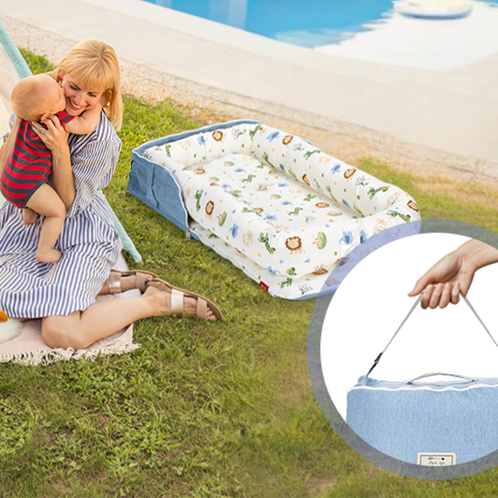 Loevin Baby Lounger fabric close-up shows durable cotton texture
