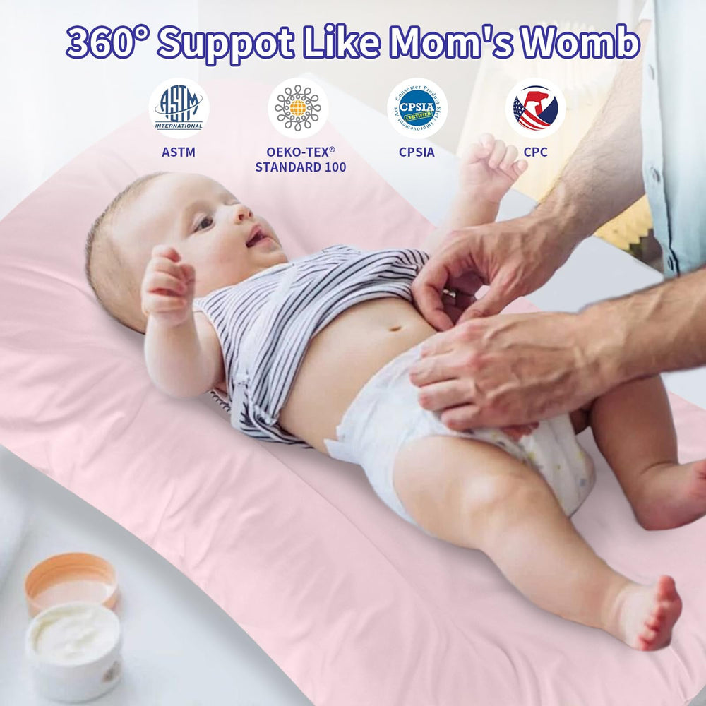 Loevin Baby Lounger vacuum packaging image illustrating space-saving travel readiness