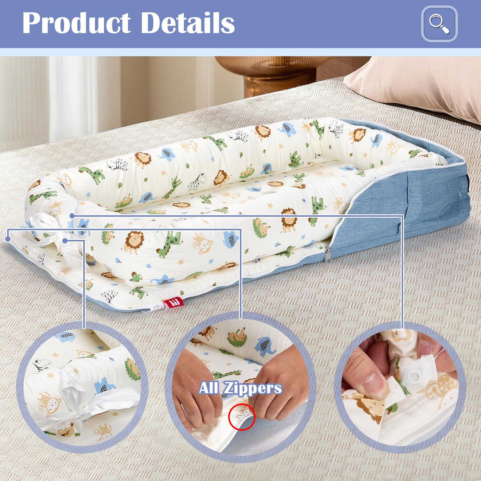 Loevin Lounger zipper with removable jacket section enables easy cleaning