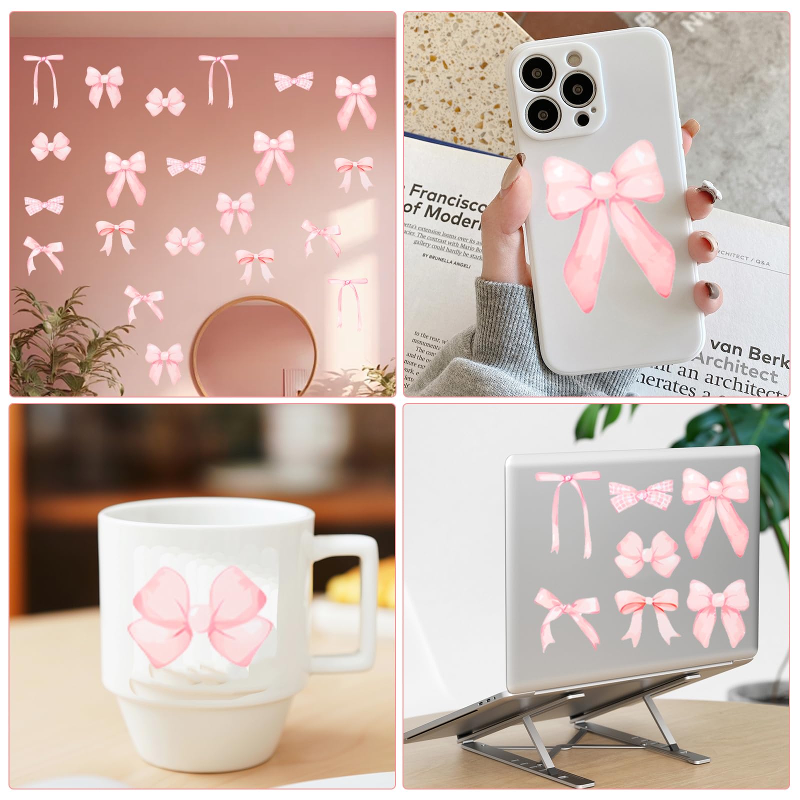 Loghohu nursery bedroom decor ideas using pink bow decals for parties or gifts.