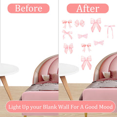 Loghohu pink bow sticker matte finish texture reduces glare on walls.