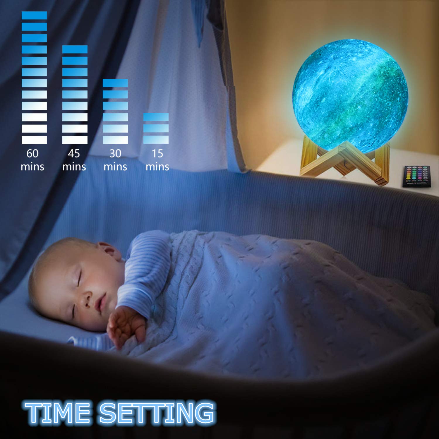 LOGROTATE Moon Lamp remote control lets you change color from across the room.