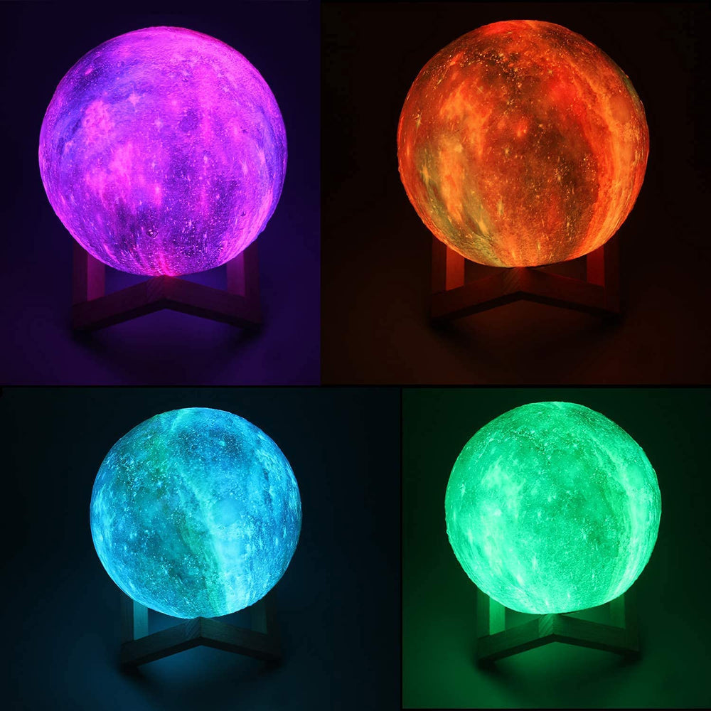 LOGROTATE Moon Lamp on its sturdy stand enhances living room ambience and display.