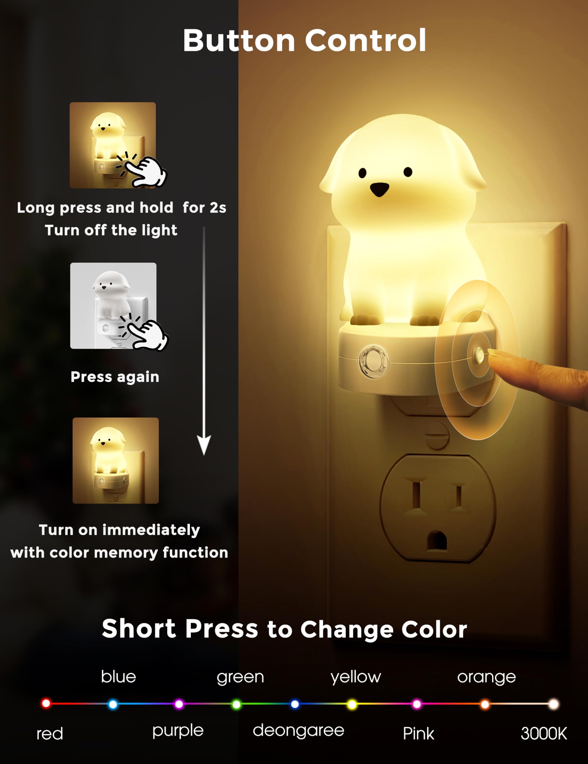 L LOHAS LED Puppy Night Light remembers last color for convenience