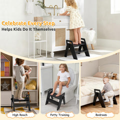 LOHASOK wooden 2-step stool folded flat saves space in small bathrooms