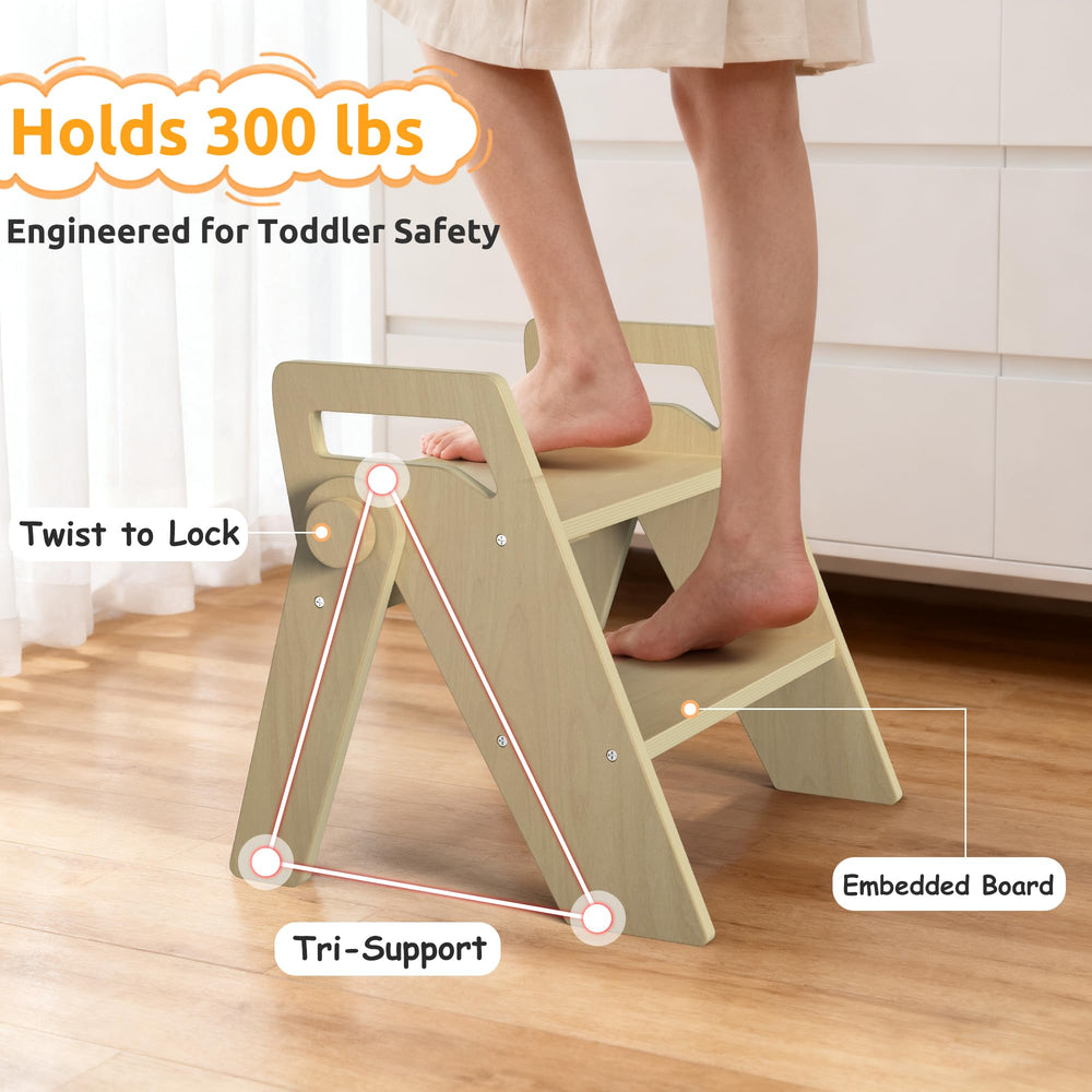 LOHASOK wooden 2-step stool in bathroom during potty training tasks