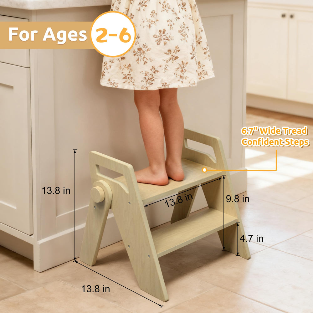 LOHASOK wooden 2-step stool with non-slip base ensures secure footing