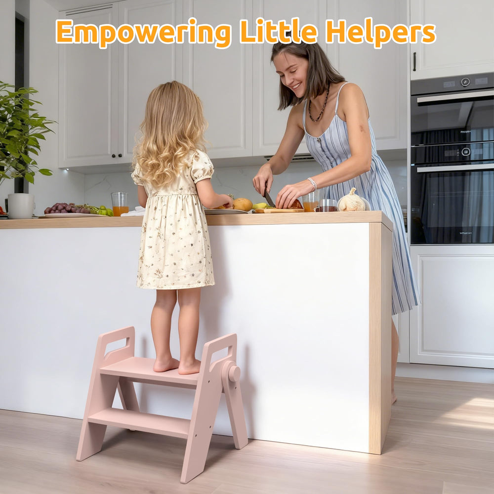 LOHASOK pink-finish wooden 2-step stool ready for potty training.