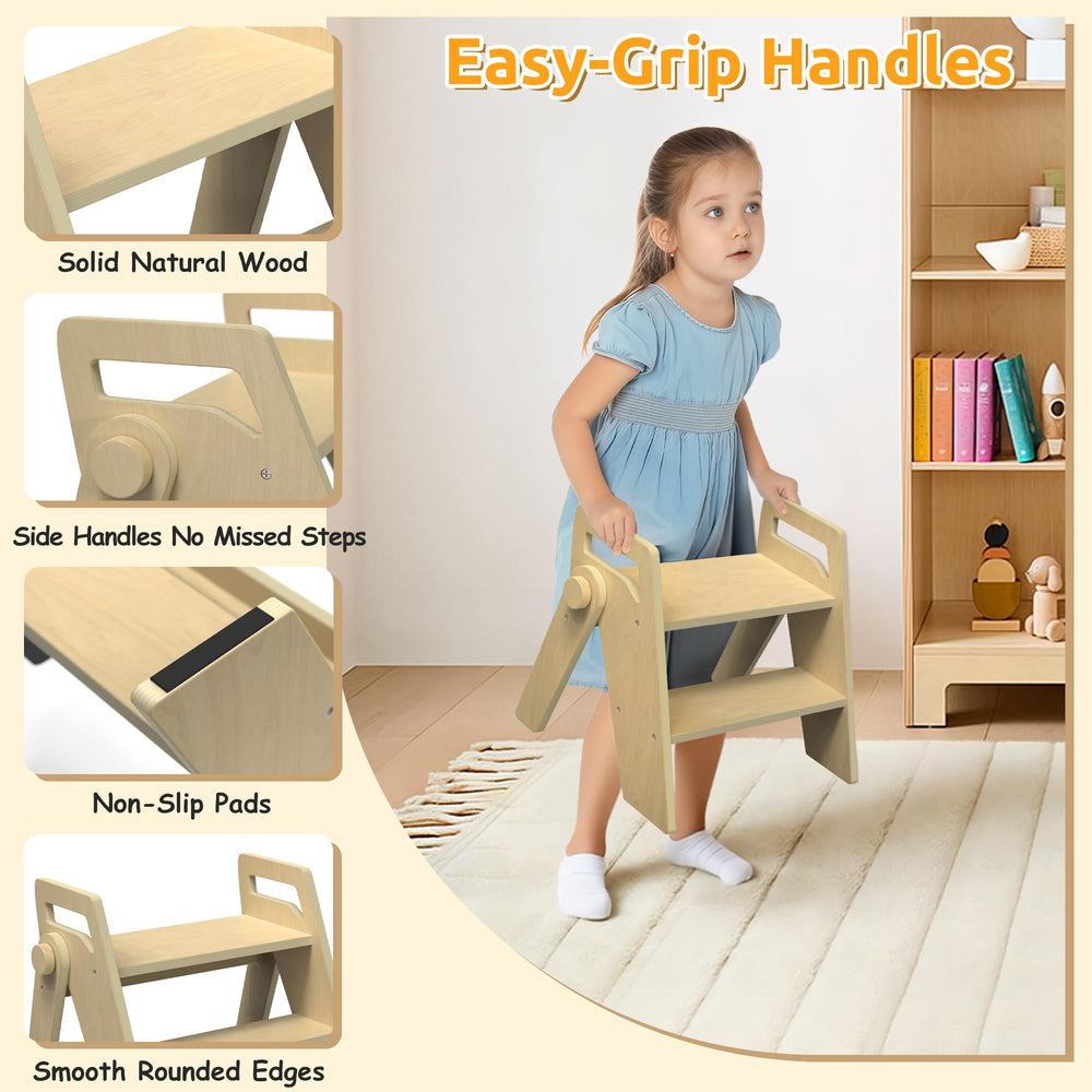 LOHASOK wooden 2-step stool with secure handles aids safe climbing