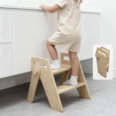 LOHASOK wooden 2-step stool side view shows stability and grip for kids