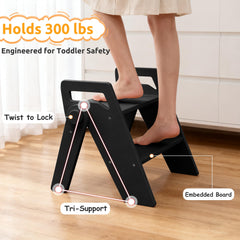 LOHASOK wooden 2-step stool demonstrates sturdy base for adult use and stability