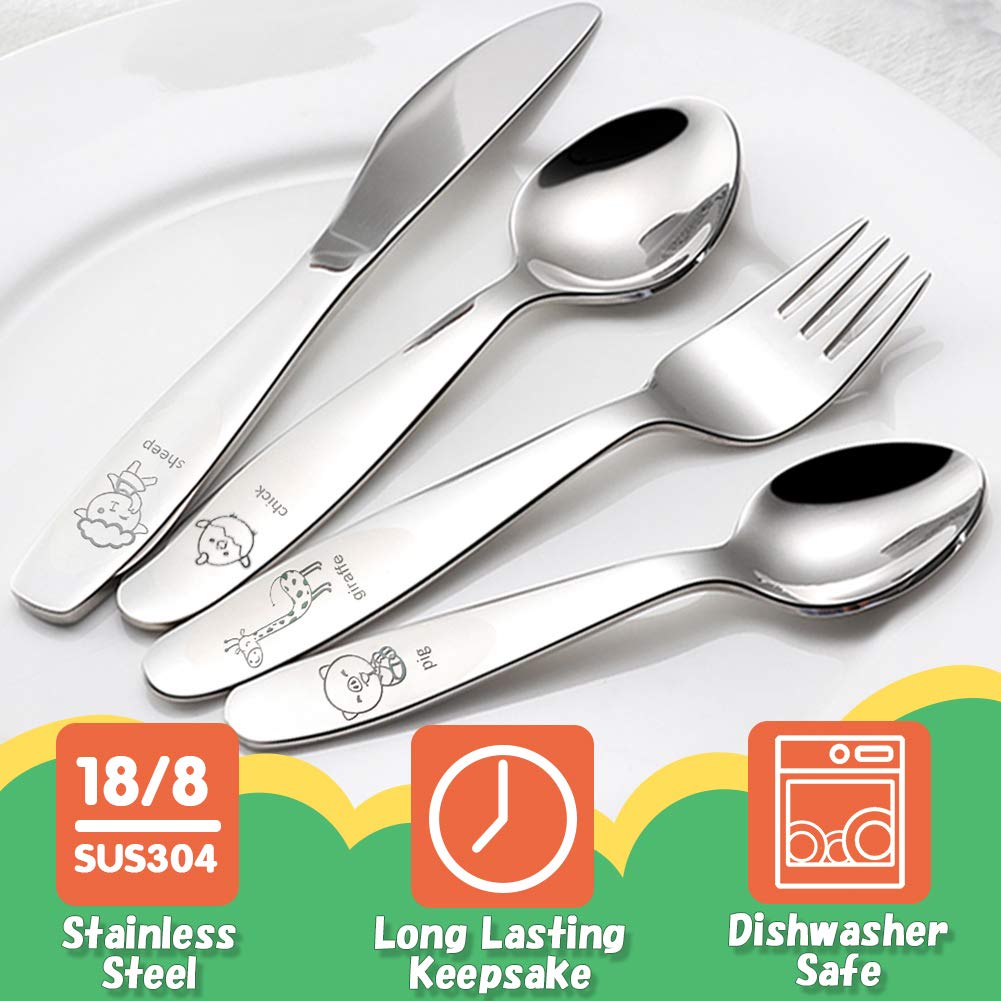 Lohodo kids silverware 18/8 stainless steel close-up highlights durable, safe daily use.