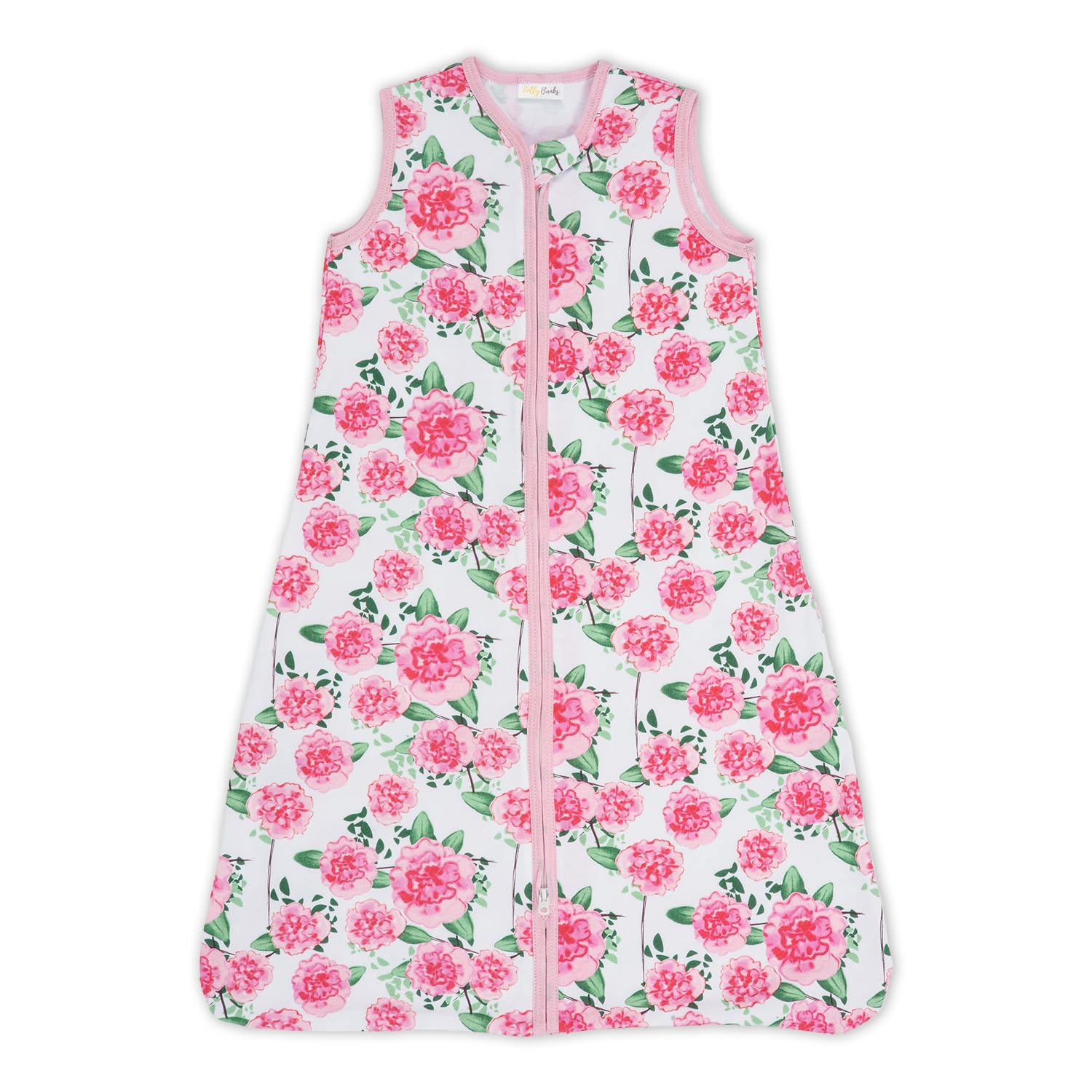 LollyBanks baby sleep sack front view with Peony pattern creates a calming nursery aesthetic