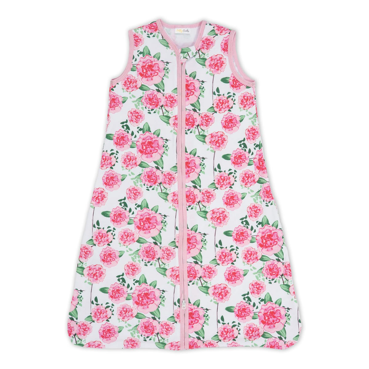 LollyBanks baby sleep sack front view with Peony pattern creates a calming nursery aesthetic