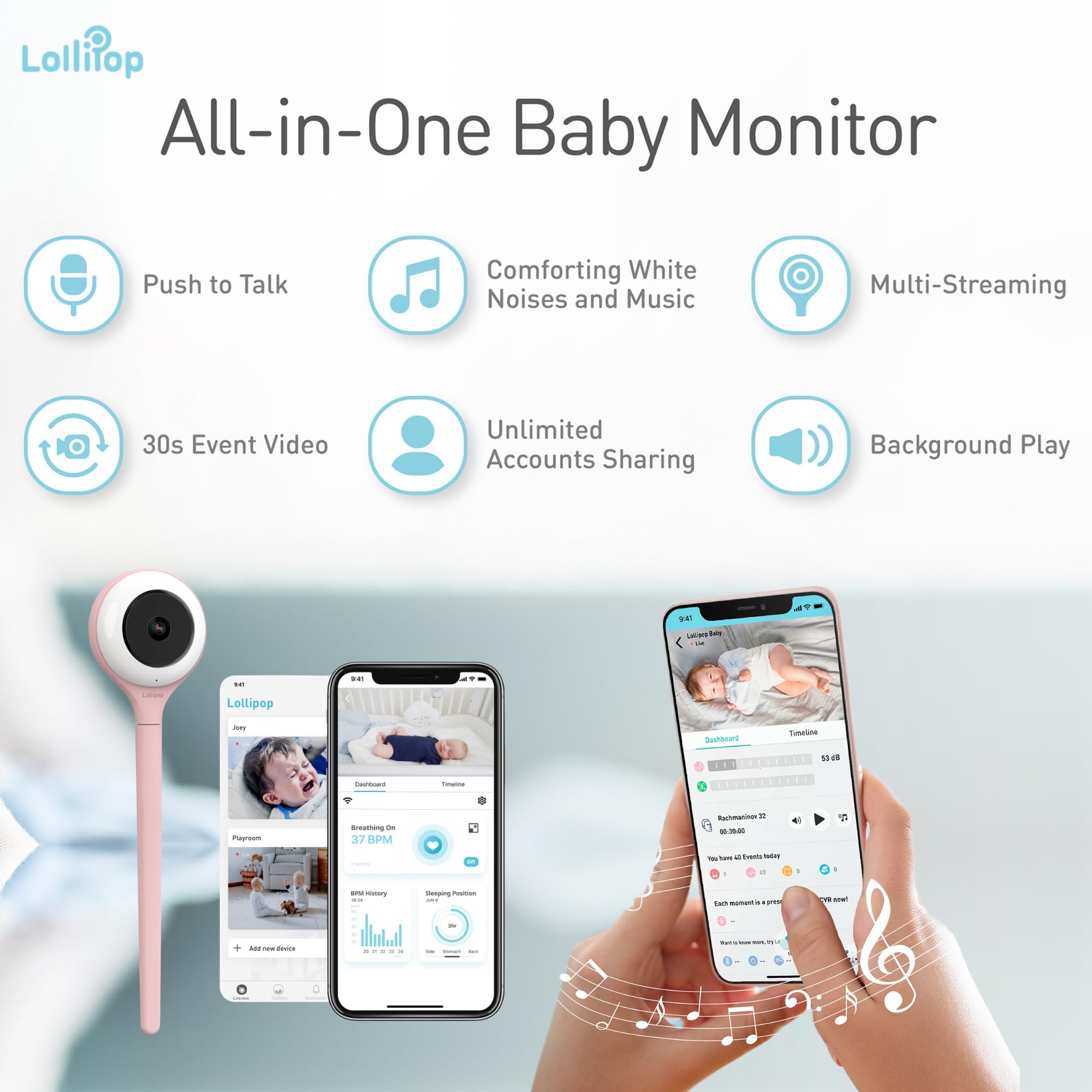 Lollipop Baby Monitor data history reveals patterns in your baby's routine.