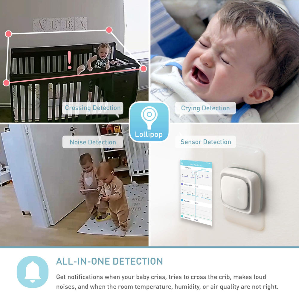 Lollipop baby monitor turquoise border detection crib notification for safety monitoring