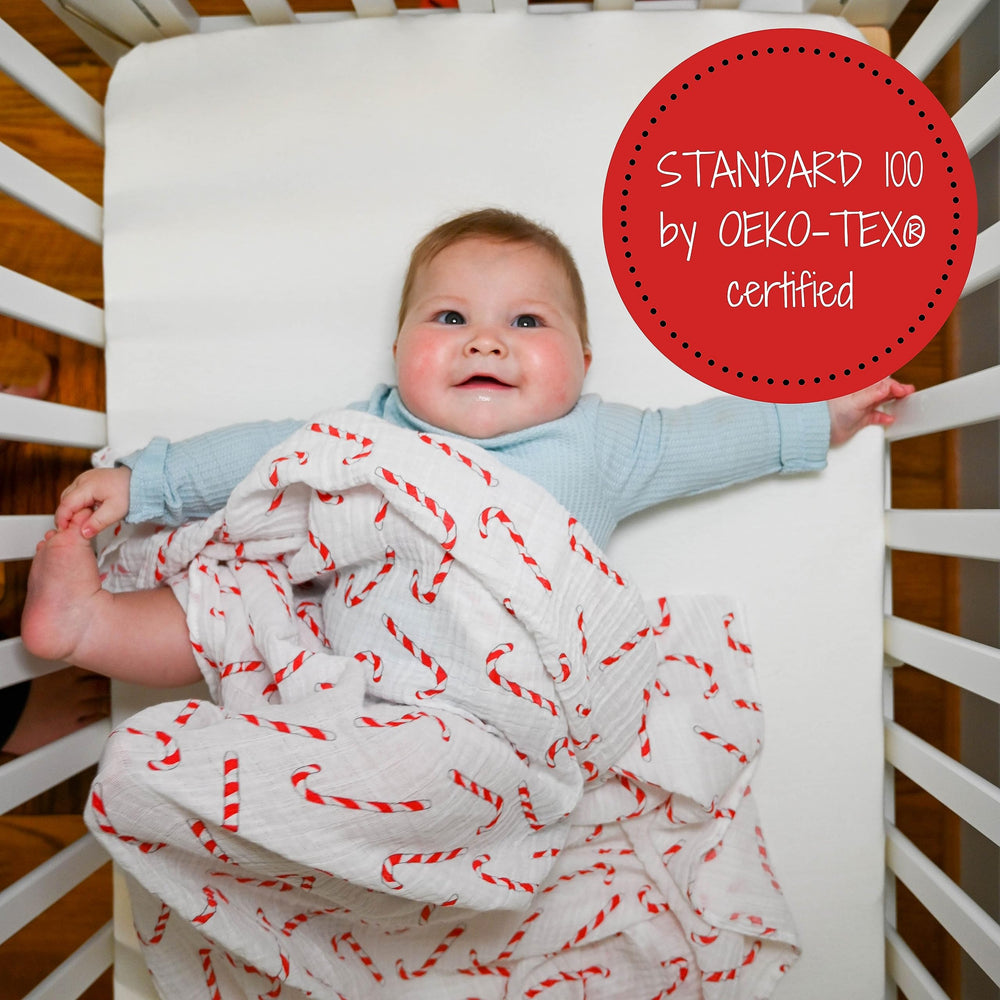LollyBanks 47x47 inch muslin blanket showing generous wrap area