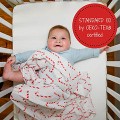 LollyBanks 47x47 inch muslin blanket showing generous wrap area