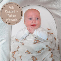LollyBanks 47x47 swaddle provides generous size for newborn wrapping.
