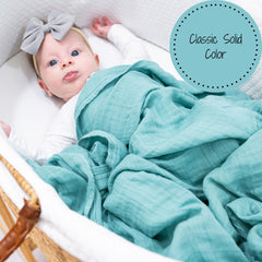 LollyBanks blue-solid swaddle blanket folded view for versatile use.