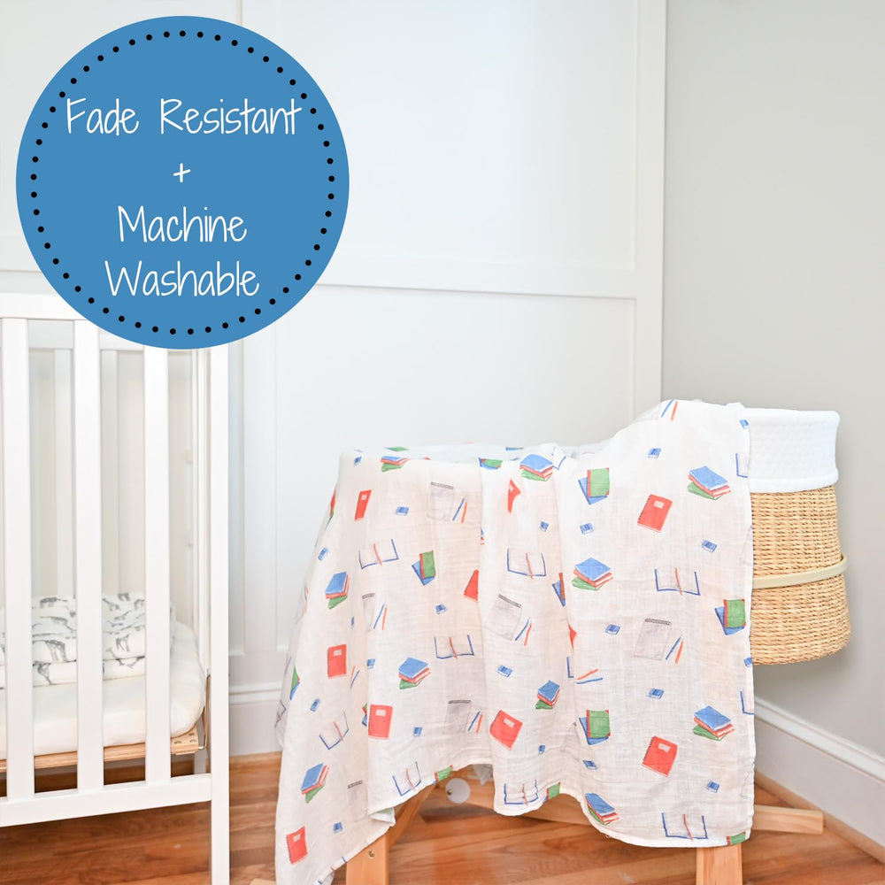 LollyBanks Books Print Swaddle Blanket used as burp cloth for quick cleanups.